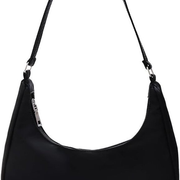 Nylon Black Shoulder Bag Cute Hobo Tote Under The Arm Purse Underarm Bag Crossbo - Picture 1 of 4